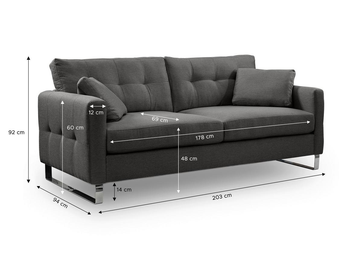 2,5-Sitzer Hera Grau B: 203cm - Chromfarben/Grau, Basics, Holz/Textil (203/92/94cm) - MID.YOU