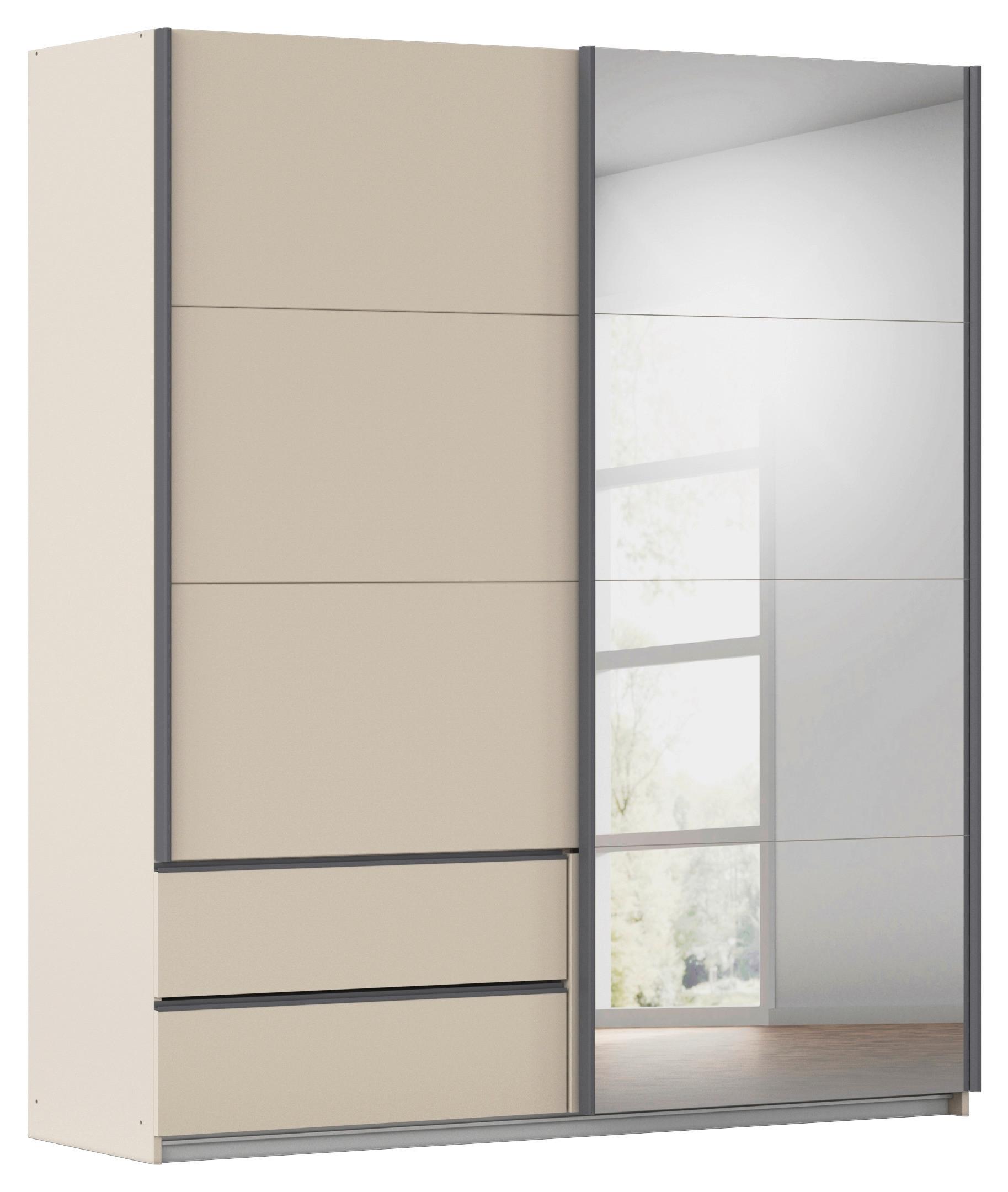 Skříň s posuvnými dveřmi ELARA šampaňská/zrcadlo,š. 181 cm - šedá/šampaňská, Konvenční, kov/kompozitní dřevo (181/210/62cm) - Premium Living