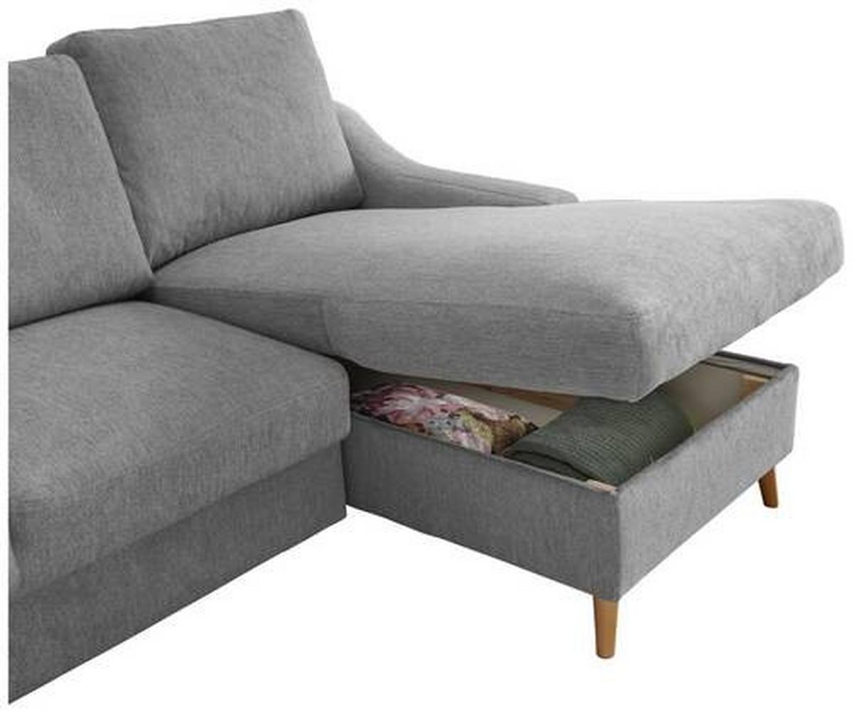 Ecksofa mit Bettkasten Valentina Grau Massiv - Dunkelrosa/Naturfarben, Design, Textil (228/150cm) - MID.YOU