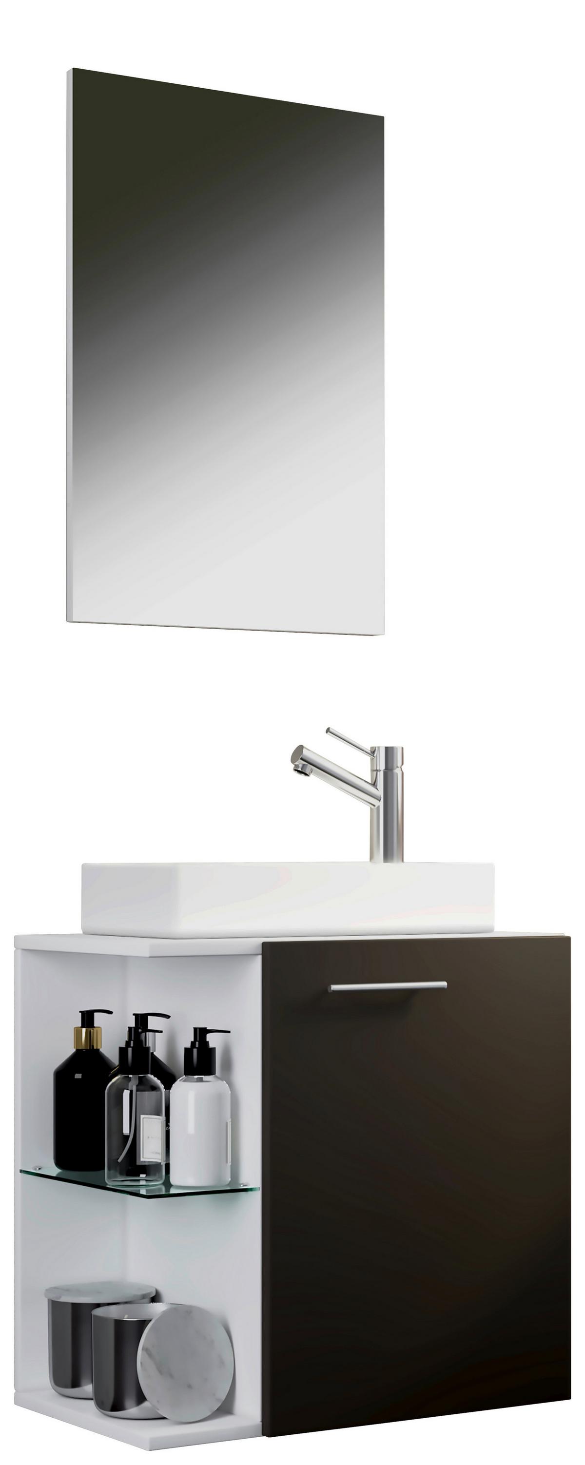 Badmöbel-set 3-tlg. Hängend Hausa B: 63 Cm Weiß/schwarz - Schwarz/Weiß, MODERN, Keramik/Holzwerkstoff (52cm) - MID.YOU