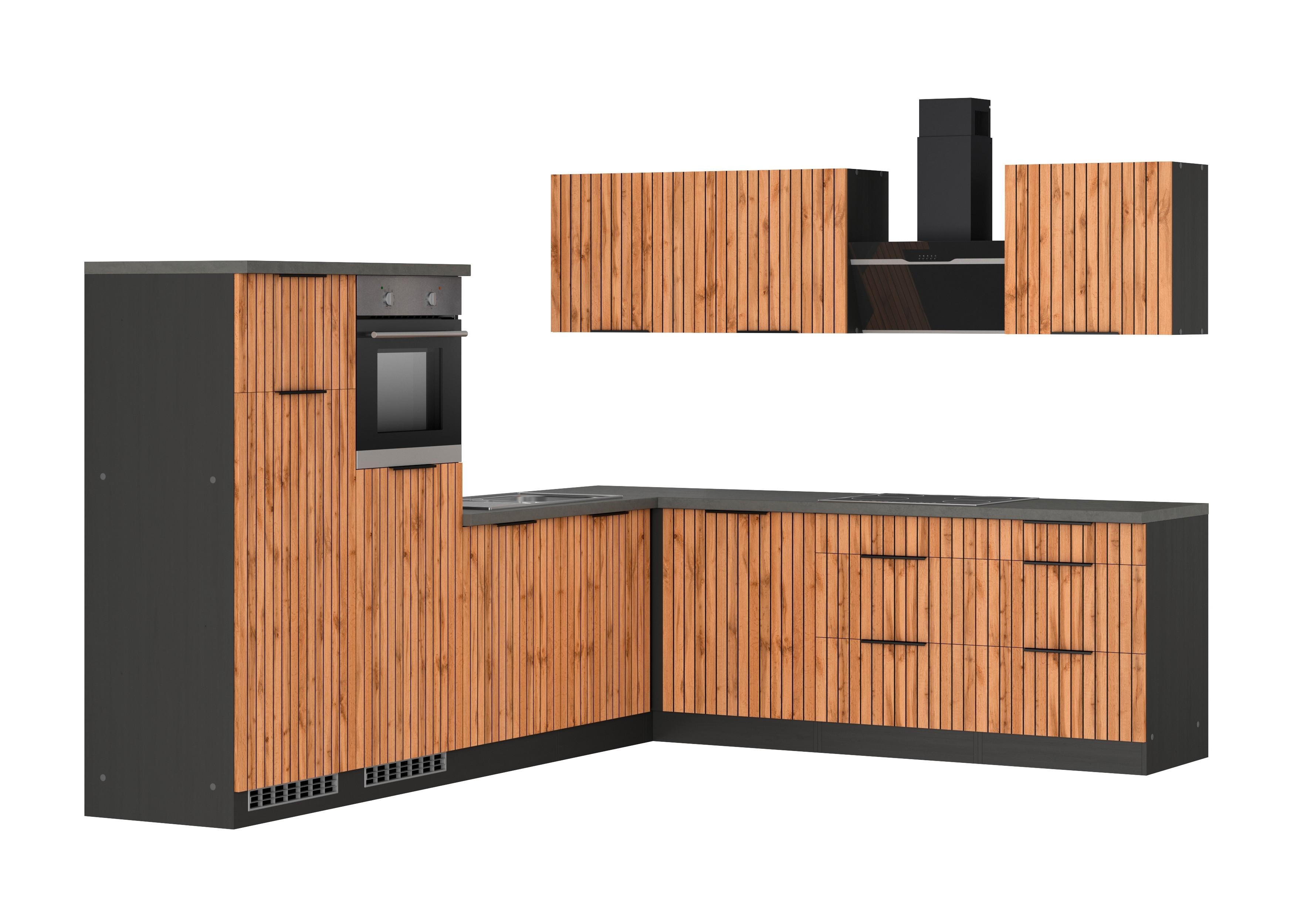 Eckküche Liverpool Graphit/ Eiche Dekor S: 300x240 cm - Schieferfarben/Eiche Wotan, Basics, Holzwerkstoff (300/240cm) - Held