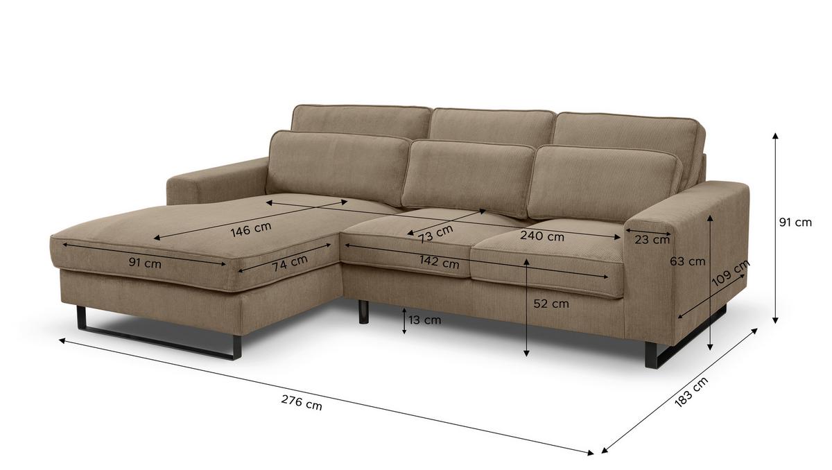 Ecksofa Bolivia Beigebraun S:276x183cm - Beige/Beigebraun, Basics, Holzwerkstoff/Textil (276/183cm) - MID.YOU