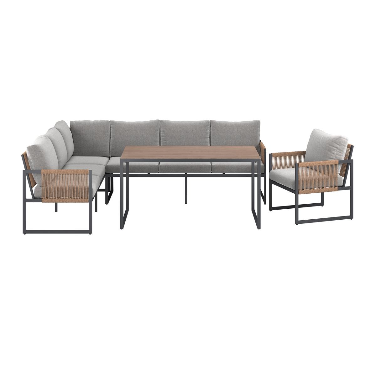 Loungegarnitur Lyon - Dunkelgrau/Beige, MODERN, Glas/Kunststoff (244,50/187cm) - Beldano