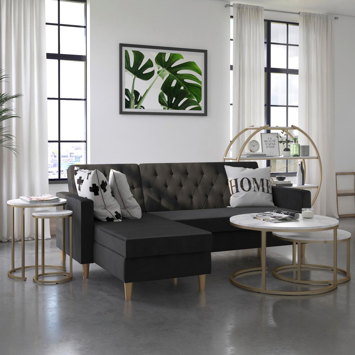 Satztisch Amelia Weiß B: 80 cm - Goldfarben/Weiß, Design, Holzwerkstoff/Metall (80/80/45cm) - MID.YOU