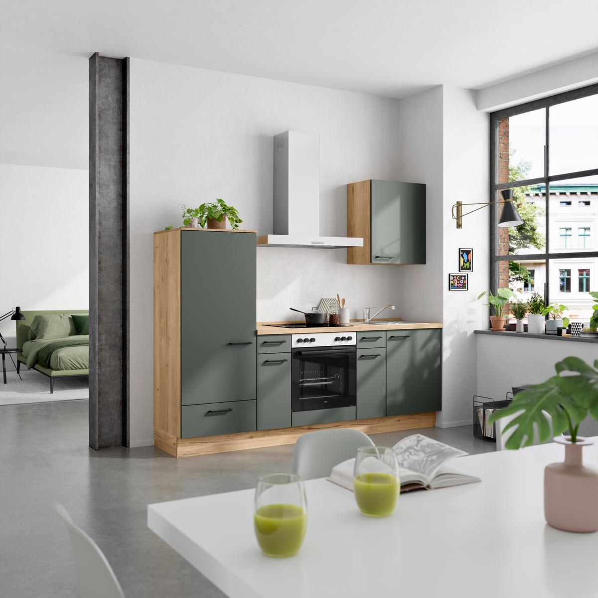 Küchenleerblock Easytouch Low-Line, L2 Links - Dunkelgrün/Eichefarben, MODERN, Holzwerkstoff (240cm) - Nobilia