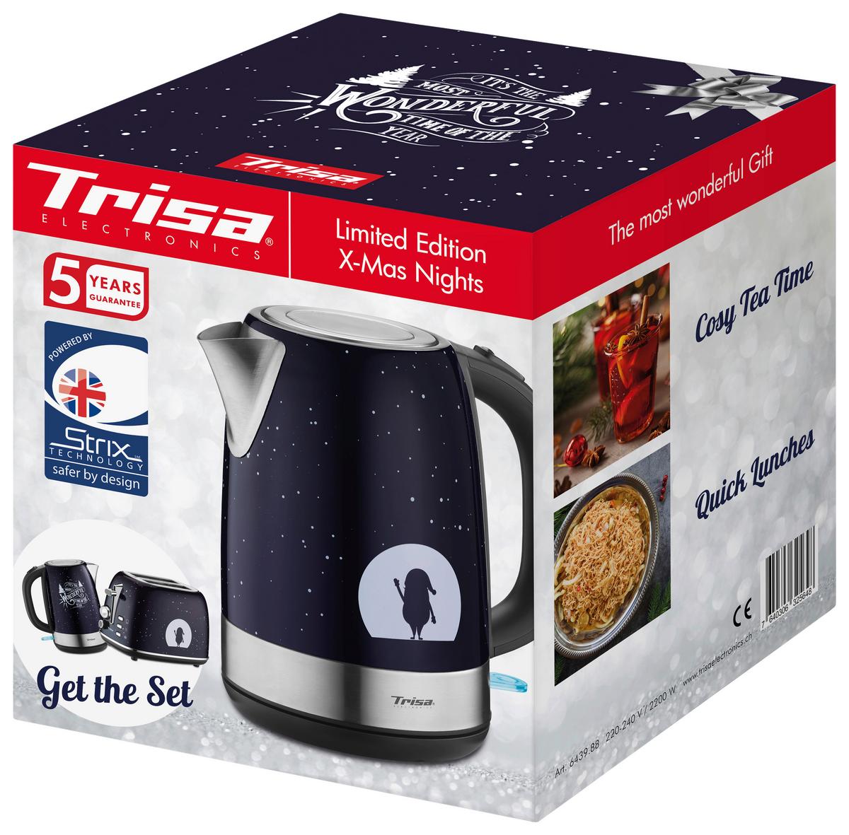 Wasserkocher X-Mas Dunkelblau Edelstahl 1,7l 2200 W - Dunkelblau, KONVENTIONELL, Metall (21,7/15/22cm) - Trisa Electronics