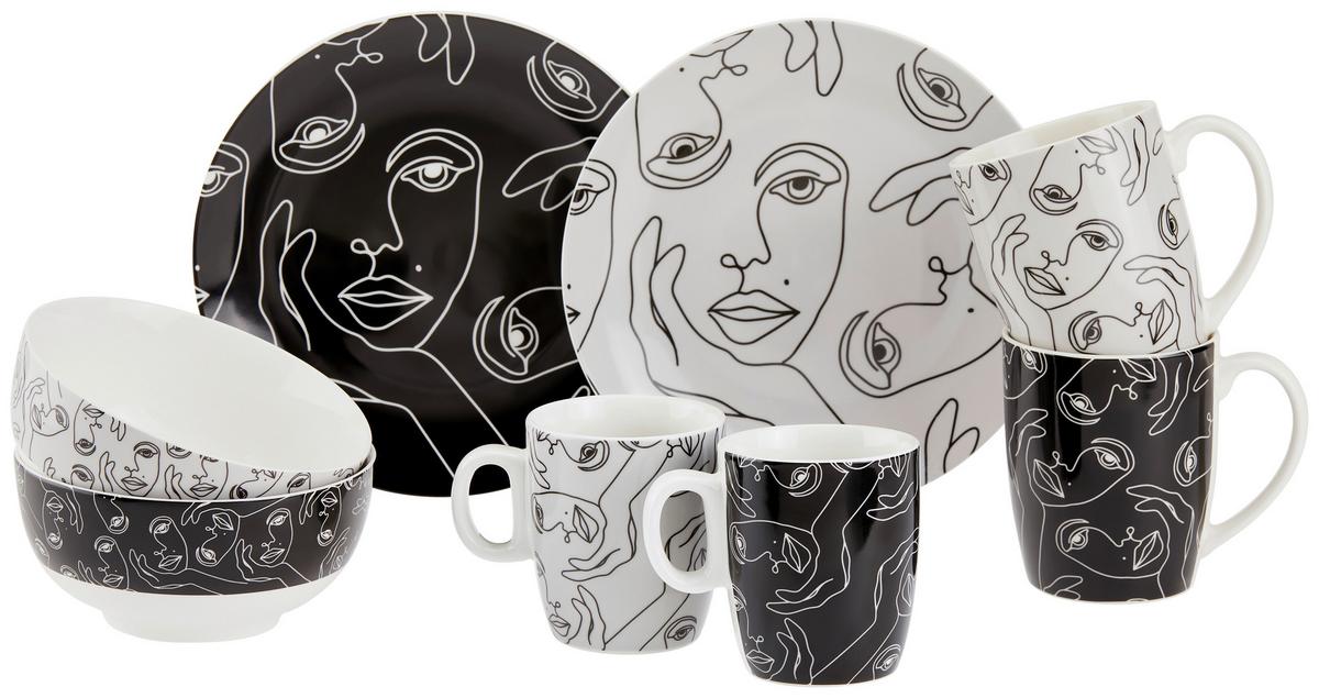 Tányér Faces - fekete/fehér, Modern, kerámia (20cm) - Luca Bessoni