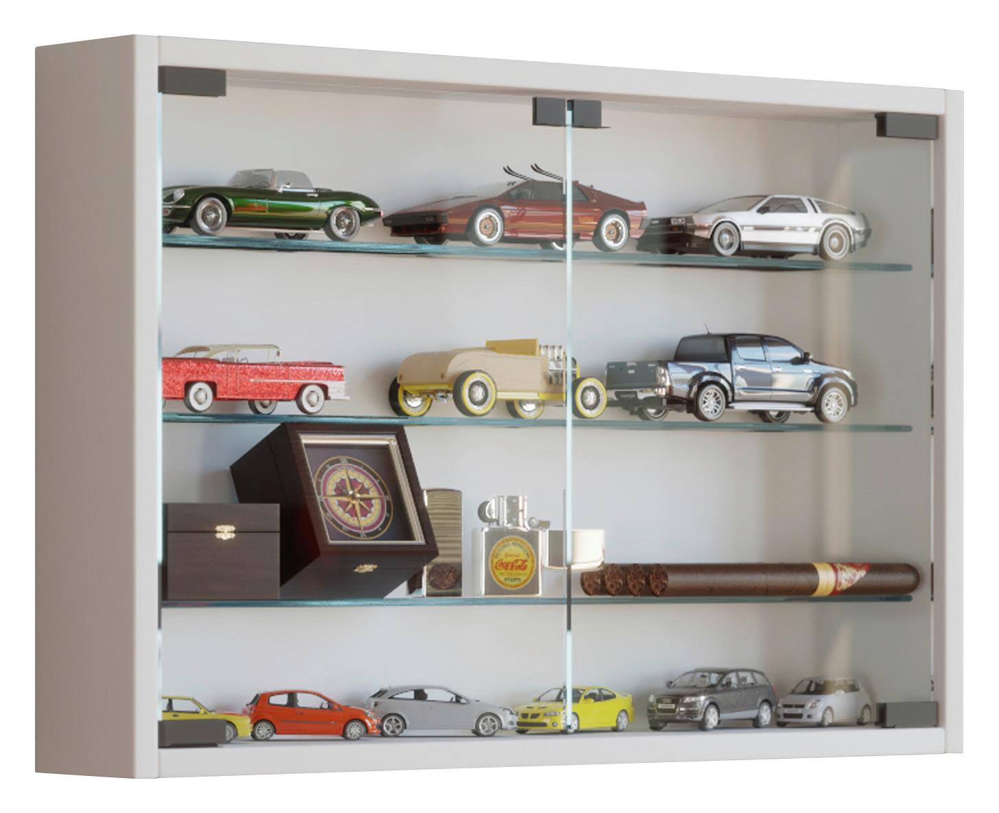 Hängevitrine Mandosa M B: 60cm Weiß Dekor Mit Sicherheitsglas - Transparent/Weiß, KONVENTIONELL, Glas/Holzwerkstoff (60/40/10cm) - MID.YOU