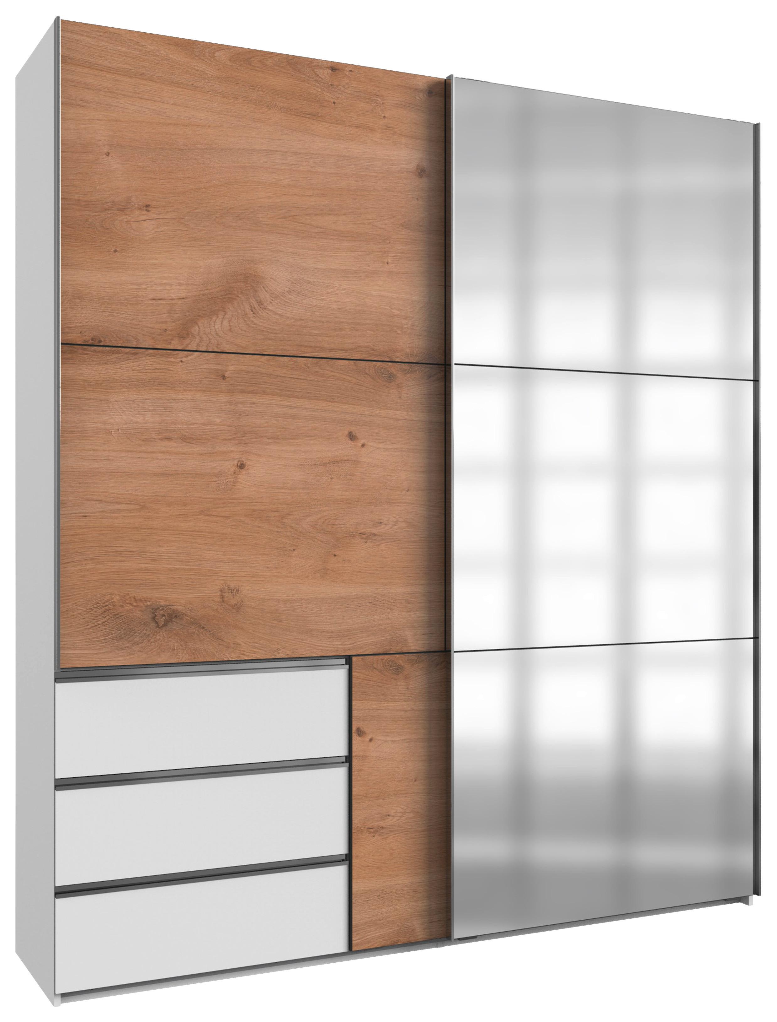 Schwebetürenschrank B: 200 cm Level, Weiß/Eiche Dekor - Plankeneiche/Eichefarben, MODERN, Holzwerkstoff (200/236/65cm) - MID.YOU