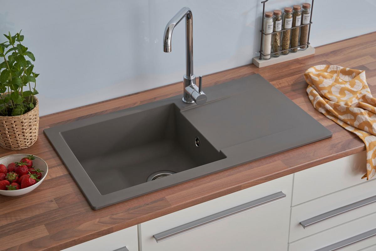 Spüle Respekta Denver Kunststein Bxt: 78x43,5 cm - Grau, Trend, Glas/Kunststoff (78/17/43,5cm) - Respekta