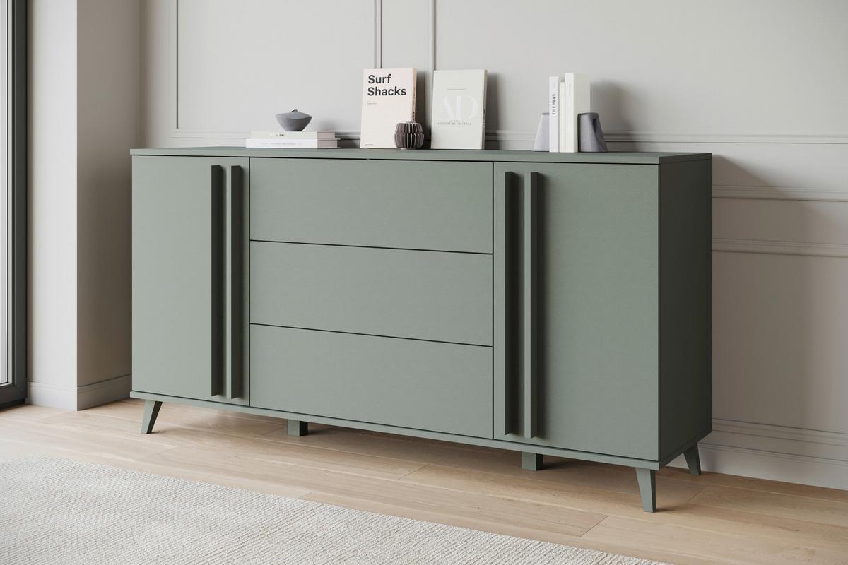 SIDEBOARD Helsinki Salbeigrün B: 150cm - Salbeigrün/Schwarz, Trend, Holzwerkstoff (150/77,8/39,5cm) - P & B