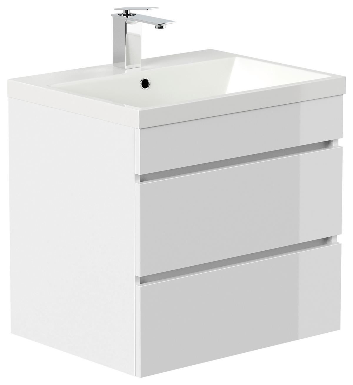 WASCHTISCHKOMBI Fellini, Weiß HG B: 60 cm - Weiß Hochglanz/Weiß, Basics, Keramik/Holzwerkstoff (60cm) - MID.YOU