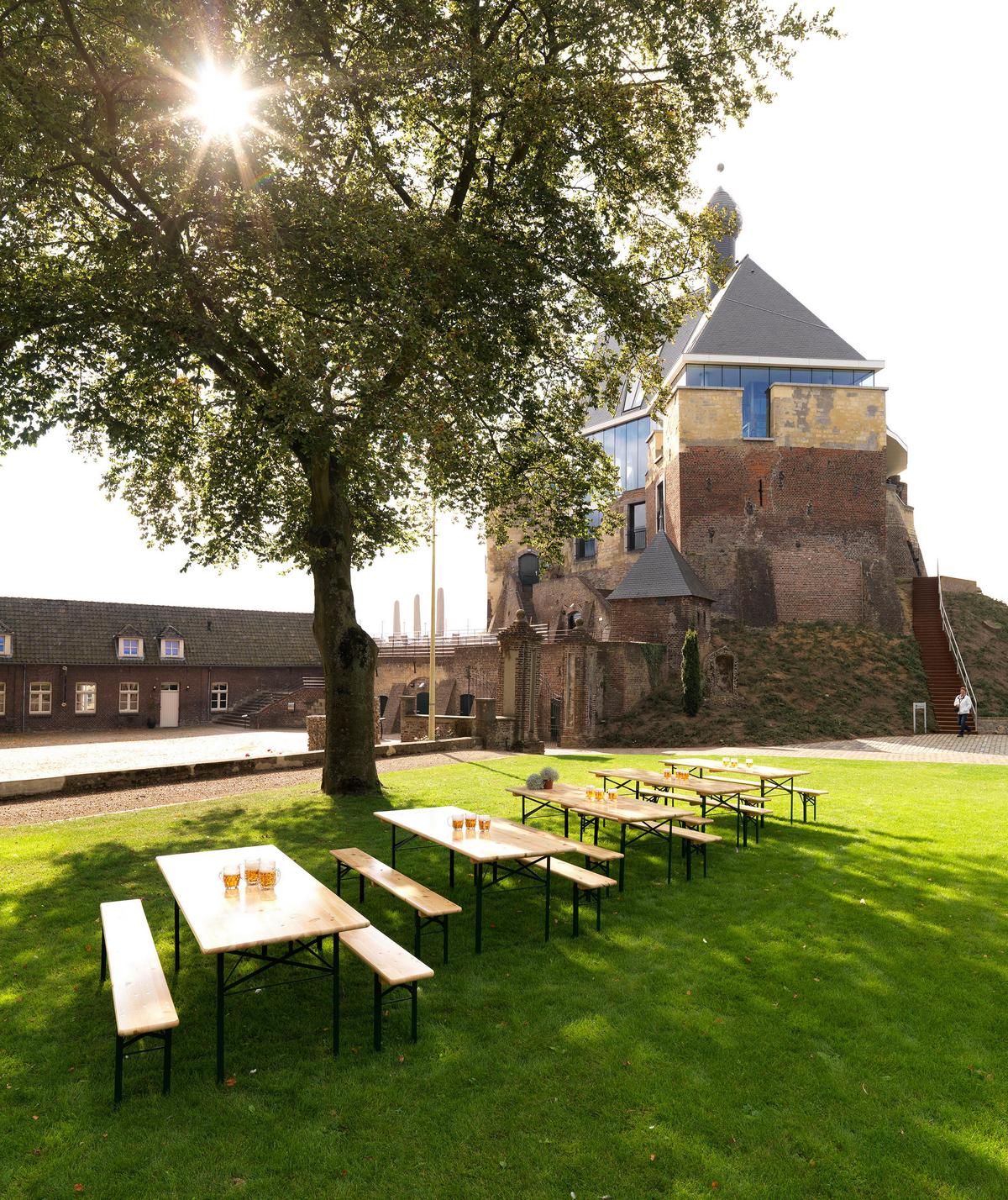 Biertischgarnitur 3tlg Natur/grün - Fichtefarben/Grün, Basics, Holz/Metall (220/78/50cm)