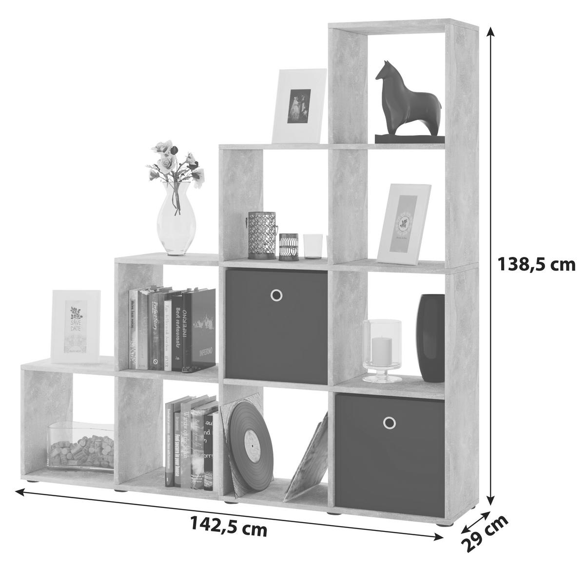 Regál na dekorácie Napoli š: 142,5 cm biely - čierna/biela, Konventionell, kompozitné drevo/plast (142,5/138,5/29cm) - MID.YOU