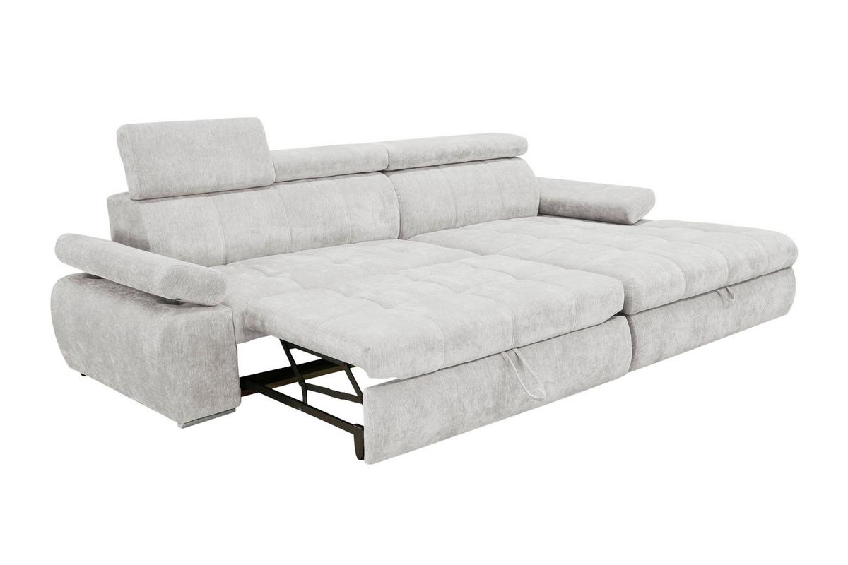 Rohová sedačka VEGAS, pravá, svetlosivá ženilka - svetlosivá/strieborná, Design, drevo/textil (294/173cm)