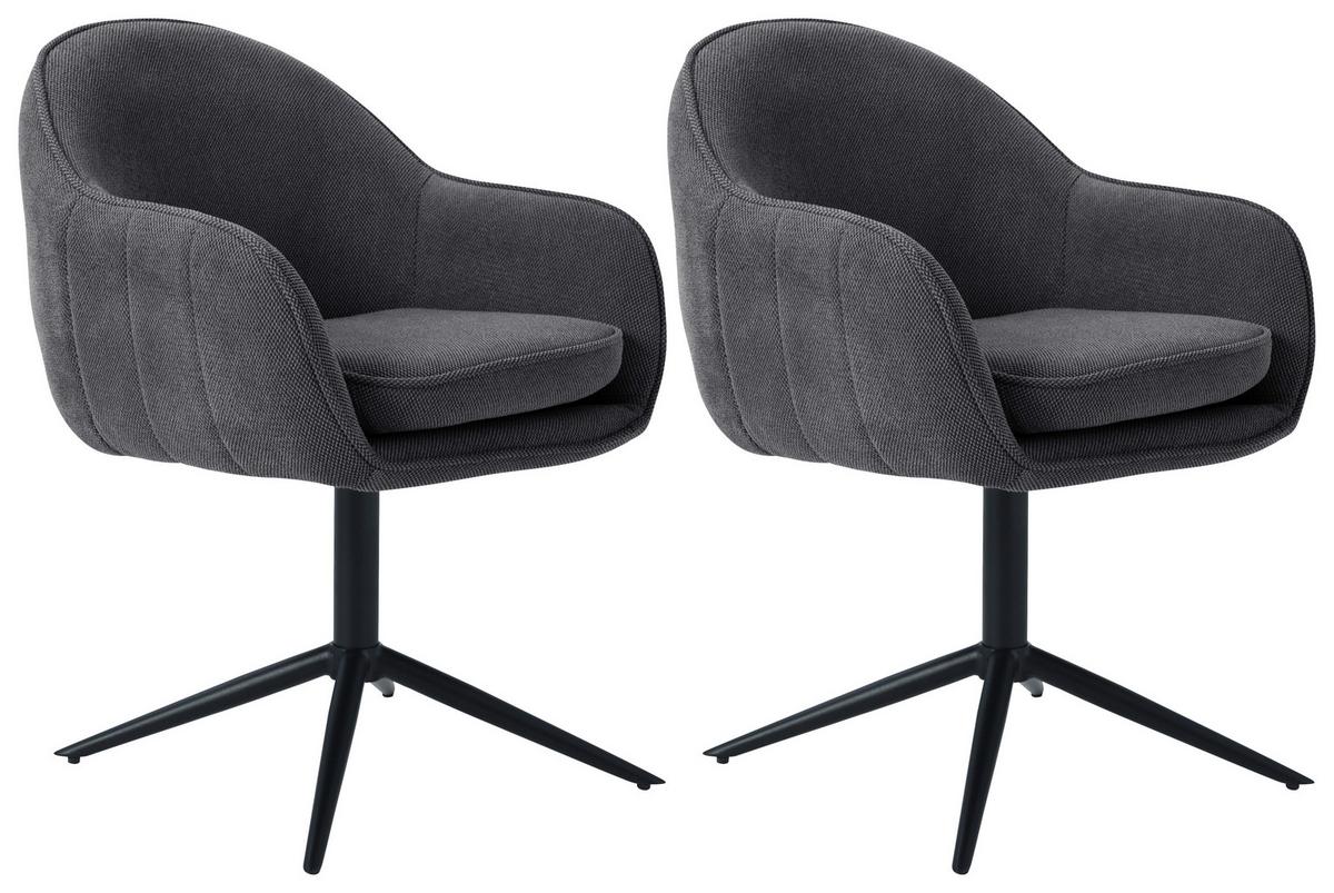 Armlehnstuhl Amara Leinenoptik Schwarz, B: 60 Cm - Schwarz, KONVENTIONELL, Holz/Textil (60/81/62cm) - MID.YOU