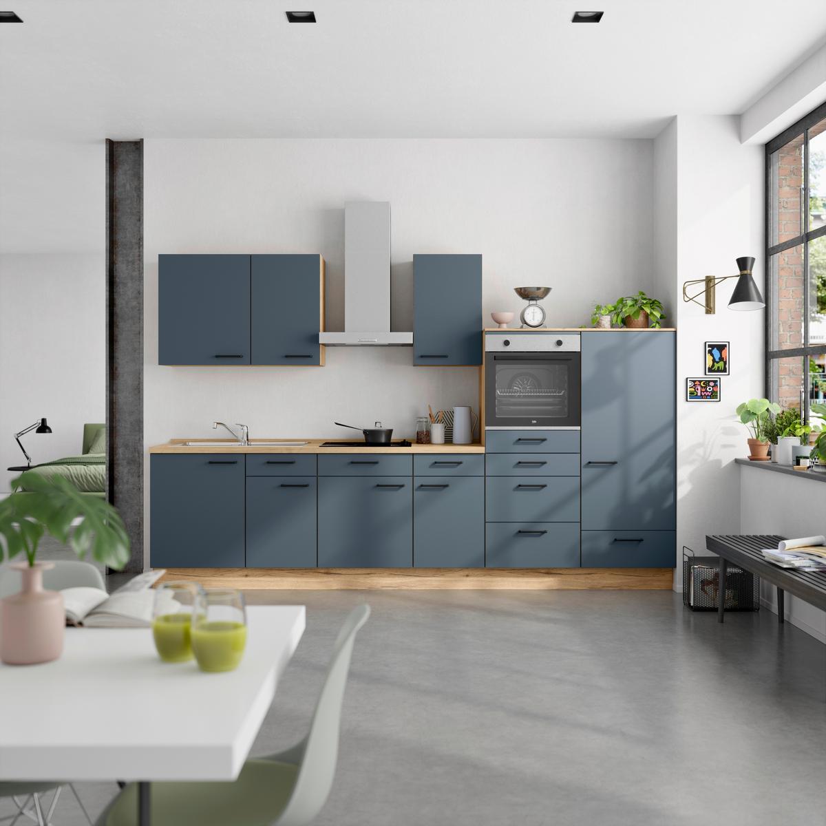 Küchenleerblock Easytouch Low-Line, L8 Rechts - Blau/Eichefarben, MODERN, Holzwerkstoff (330cm) - Nobilia