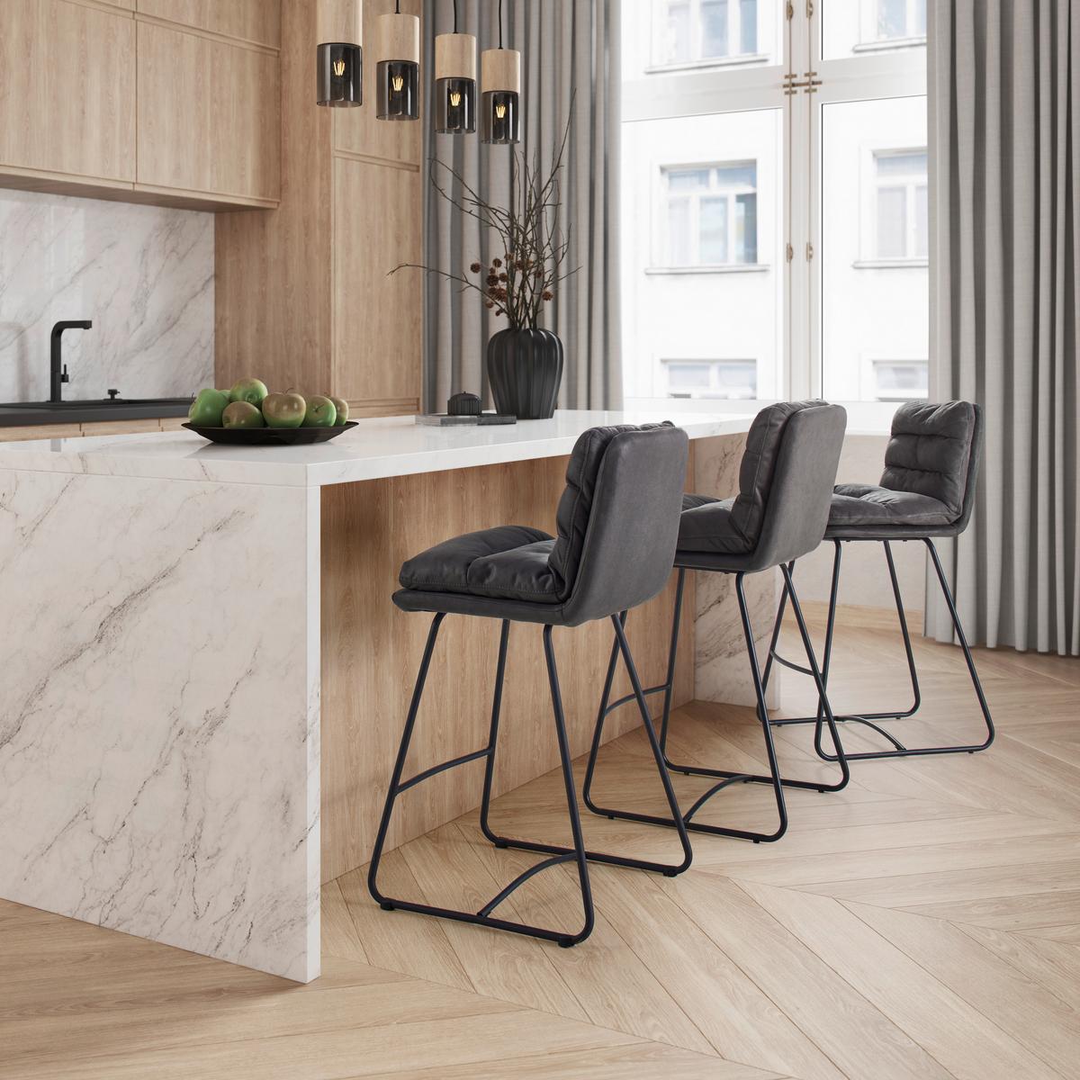 Barová židle KONA světle šedá - šedá/černá, Moderní, kov/dřevo (44/103/59cm) - Bessagi Home