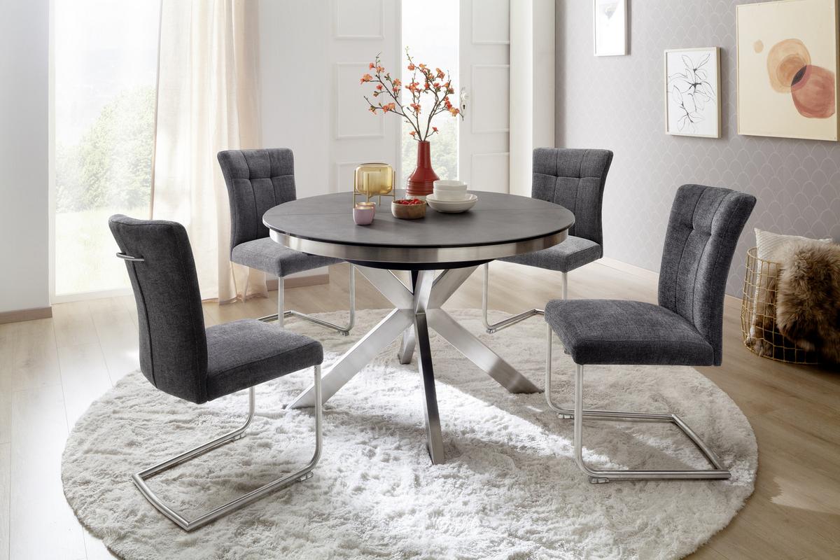 Esstisch ausziehbar Winnipeg 120-160x120 cm Anthrazit - Edelstahlfarben/Anthrazit, Design, Keramik/Metall (120/120/76cm) - Livetastic