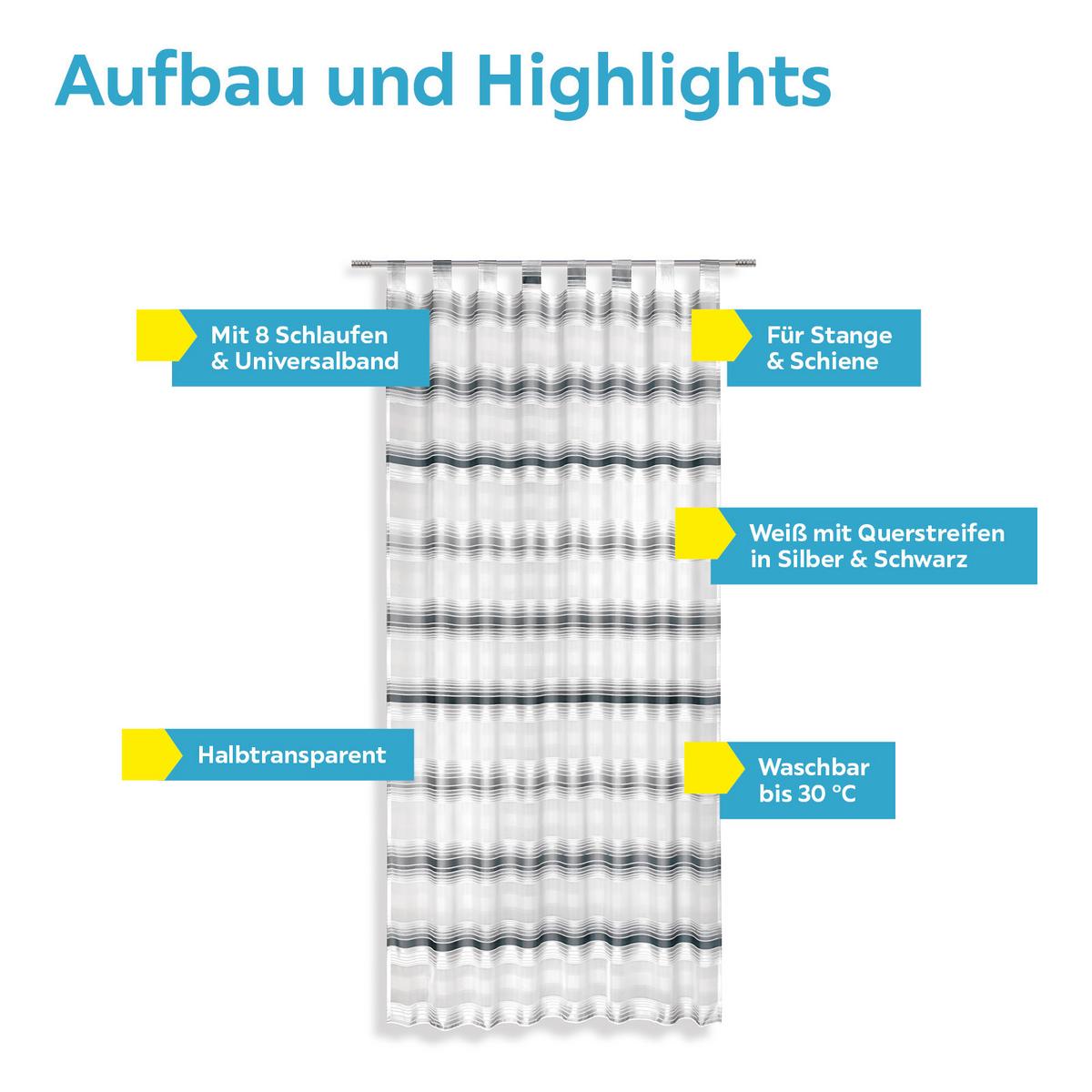 Vorhang mit Schlaufen und Band Fianna 140x245 cm Silber/ Weiß - Silberfarben, KONVENTIONELL, Textil (140/245cm) - Luca Bessoni