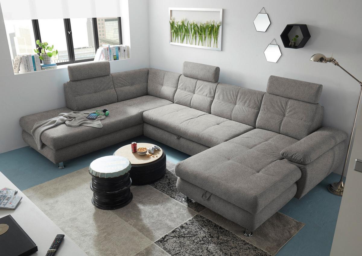 Sedací souprava ALBA U, levá, stříbrná, úl.prostor, lůžko - barvy stříbra, Moderní, textil/plast (233/349/177cm) - MID.YOU