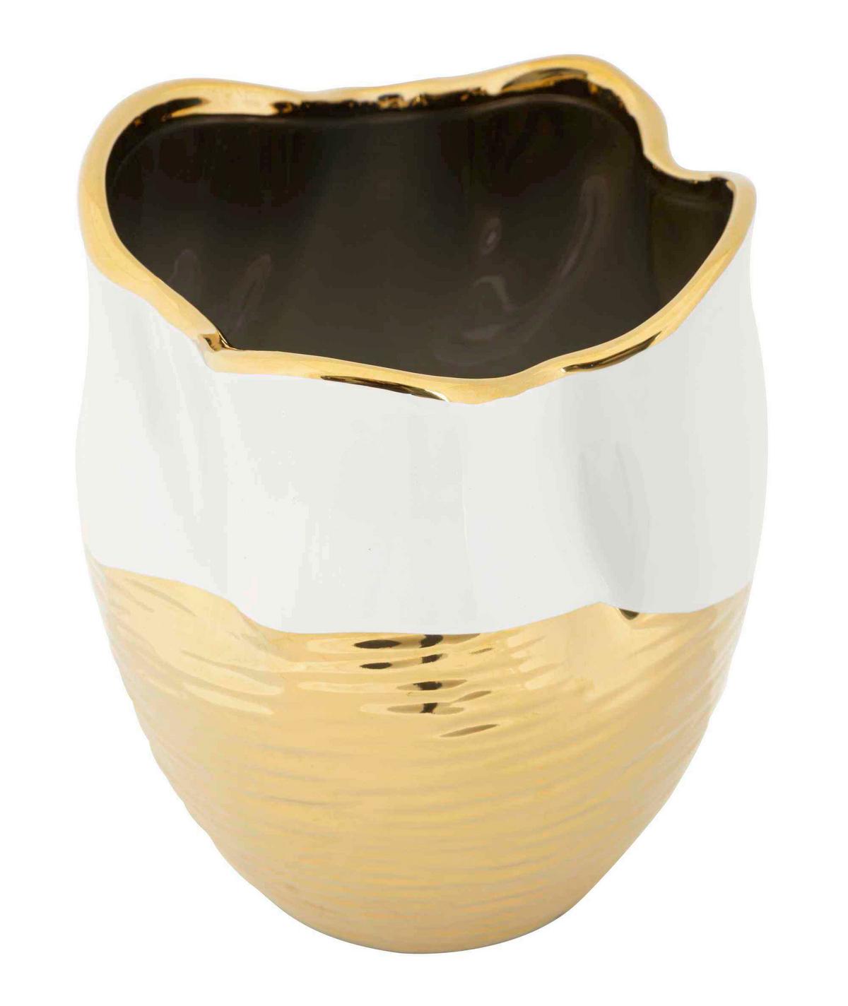 Vase Lux Weiß, Goldfarben B: 20 cm - Goldfarben/Weiß, Basics, Keramik (20/25/20cm)