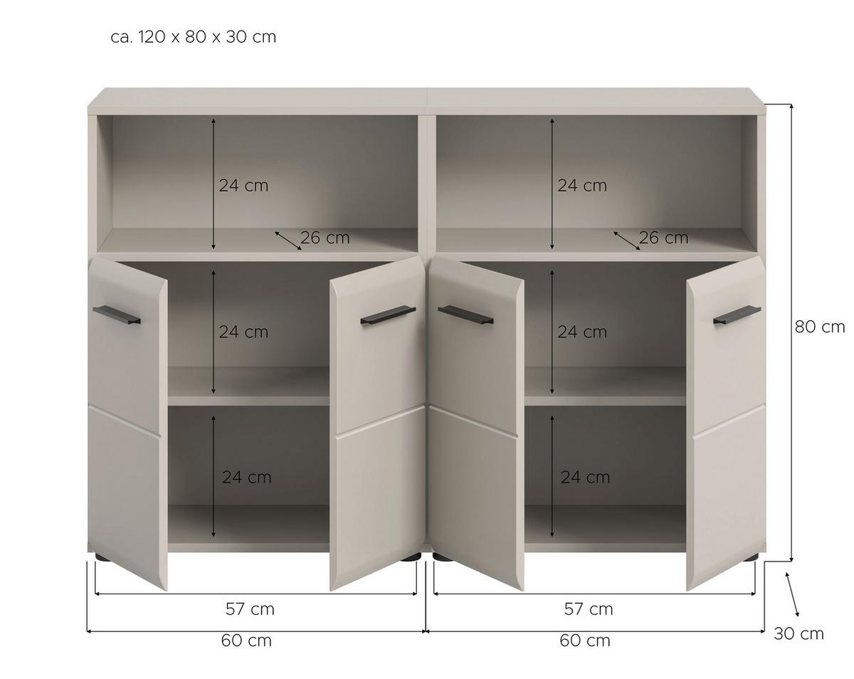 Badezimmer Ice Kaschmir B: 120cm - Kaschmir/Schwarz, Trend, Holzwerkstoff (120cm) - MID.YOU