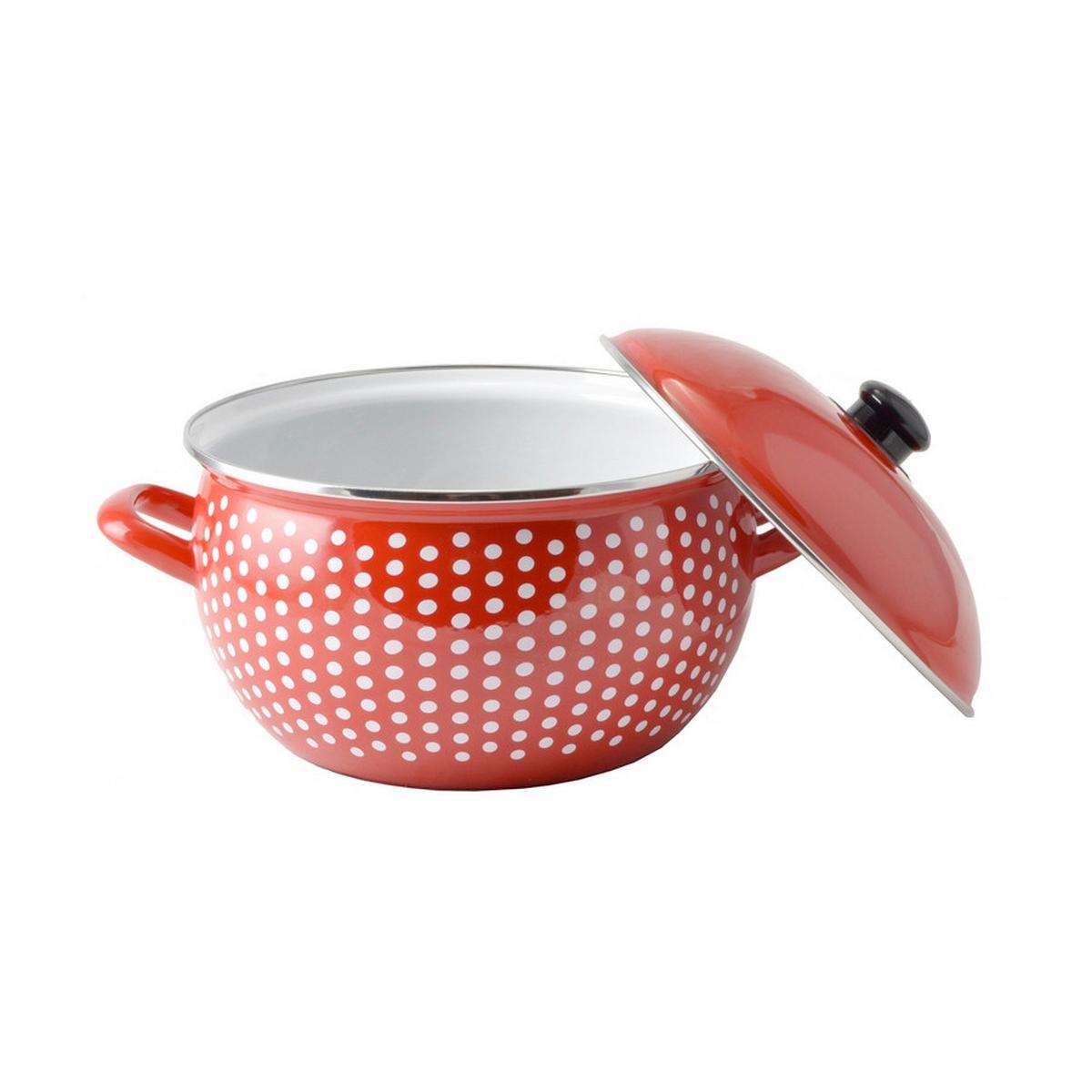 Főzőedény Zománcozott Lábas - piros/fehér, fém