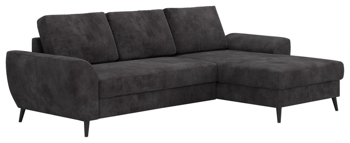 Ecksofa mit Bettfunktion Terra Chenille schwarz, B: 255cm - Schwarz, Trend, Textil (255/154cm) - MID.YOU