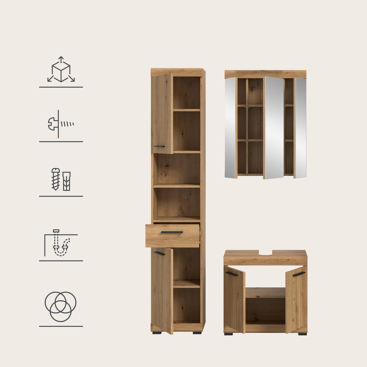 Badezimmer Scout Eiche Artisan Dekor B: 97cm - Schwarz/Eiche Artisan, Trend, Glas/Holzwerkstoff (97cm) - MID.YOU