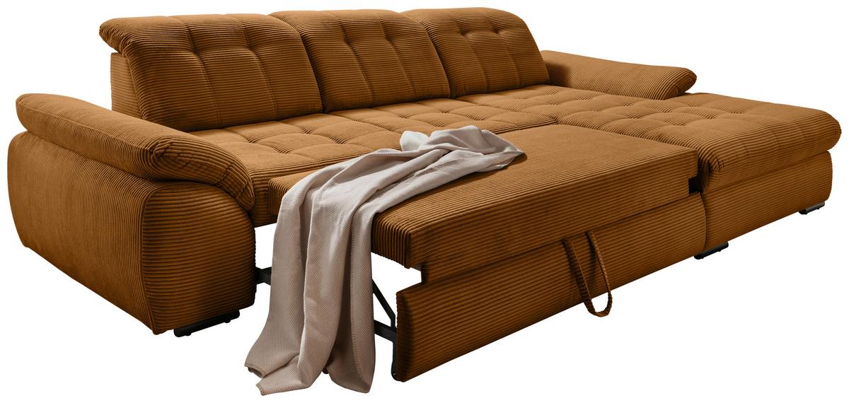 Ecksofa mit Bettkasten Rigatti Goldfarben 314x184 cm - Goldfarben/Schwarz, MODERN, Textil (314/184cm) - Livetastic