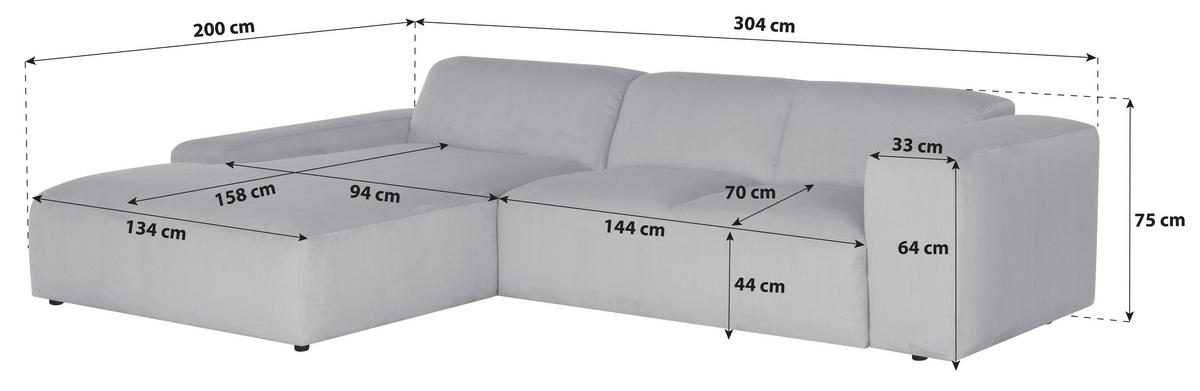 ECKSOFA Hannah Beige S: 200x304cm - Beige/Schwarz, Design, Textil (200/304cm) - MID.YOU