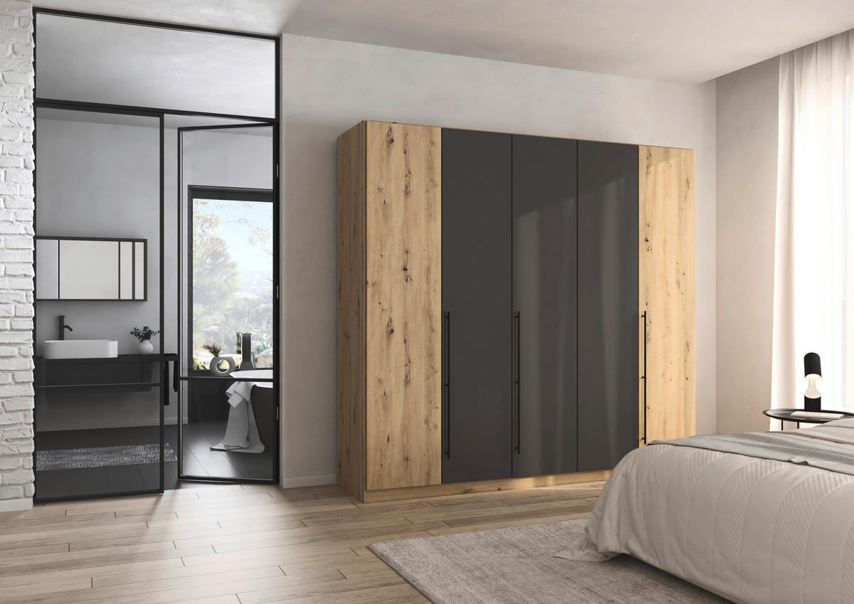 Kleiderschrank Safari B. 226 cm - Eiche Artisan/Grau, KONVENTIONELL, Holzwerkstoff (226/229/54cm)