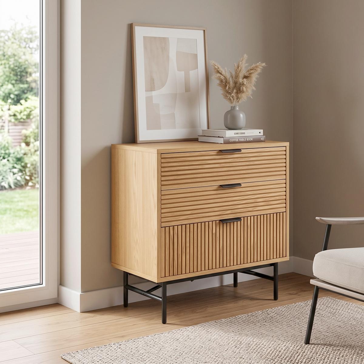 KOMMODE Schwarz, Eiche Dekor B: 80cm - Eichefarben/Schwarz, Design, Holz/Holzwerkstoff (80/80/40cm) - Livetastic