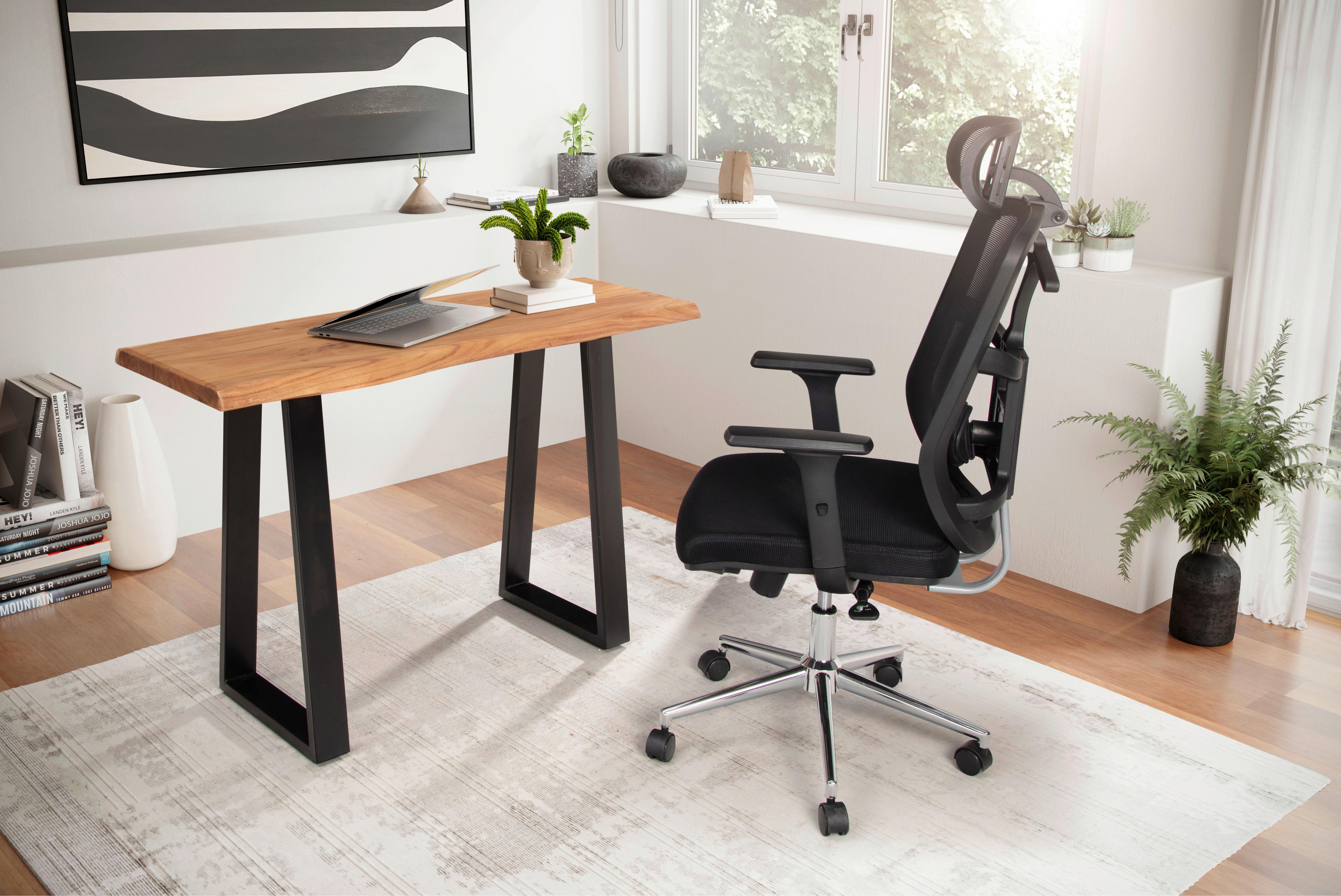 Schreibtisch B 41cm H 76,5cm Wl7.240 Akazie Massiv - Schwarz/Akaziefarben, MODERN, Holz/Metall (118/41/76,5cm) - MID.YOU