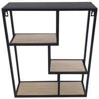 NÁSTENNÝ REGÁL REMUS 2 - čierna/prírodná farba, Modern, kov/kompozitné drevo (40/50/12cm)