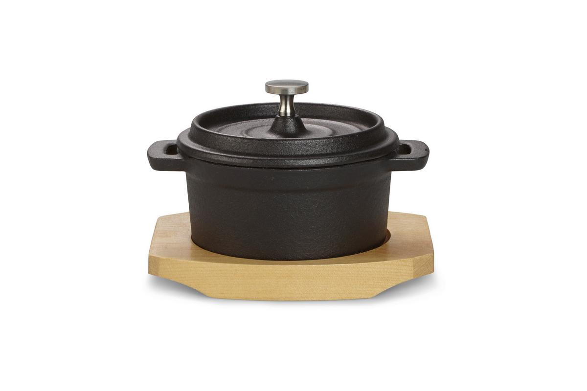 Echtwerk Serviertopf 0,2 L Gusseisen Induktion - Schwarz/Braun, Basics, Holz/Metall (13/10cm) - Echtwerk