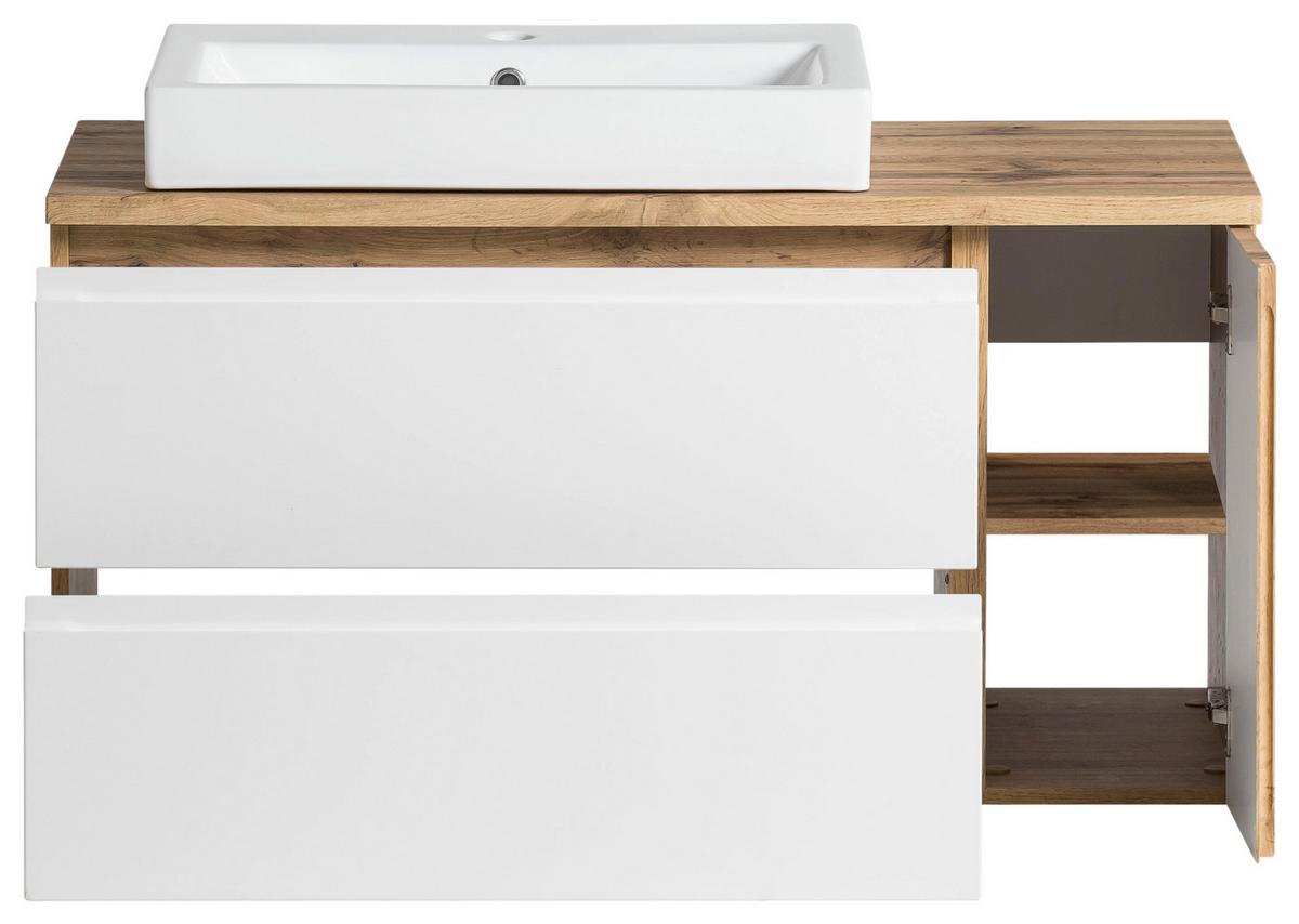 Waschbecken mit Unterschrank Varese B: 105 cm Weiß/Eiche - Eiche Wotan/Weiß, MODERN, Keramik/Holzwerkstoff (105cm) - Held