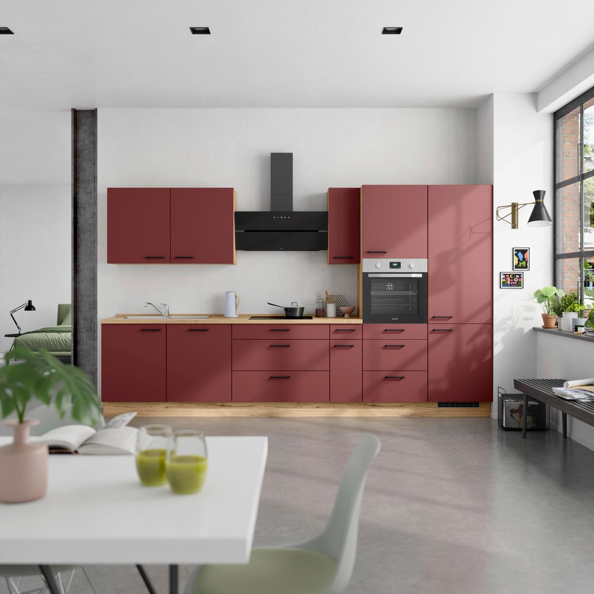 Küchenleerblock Easytouch High-Line, H12 Re. - Eichefarben/Rot, MODERN, Holzwerkstoff (360cm) - Nobilia