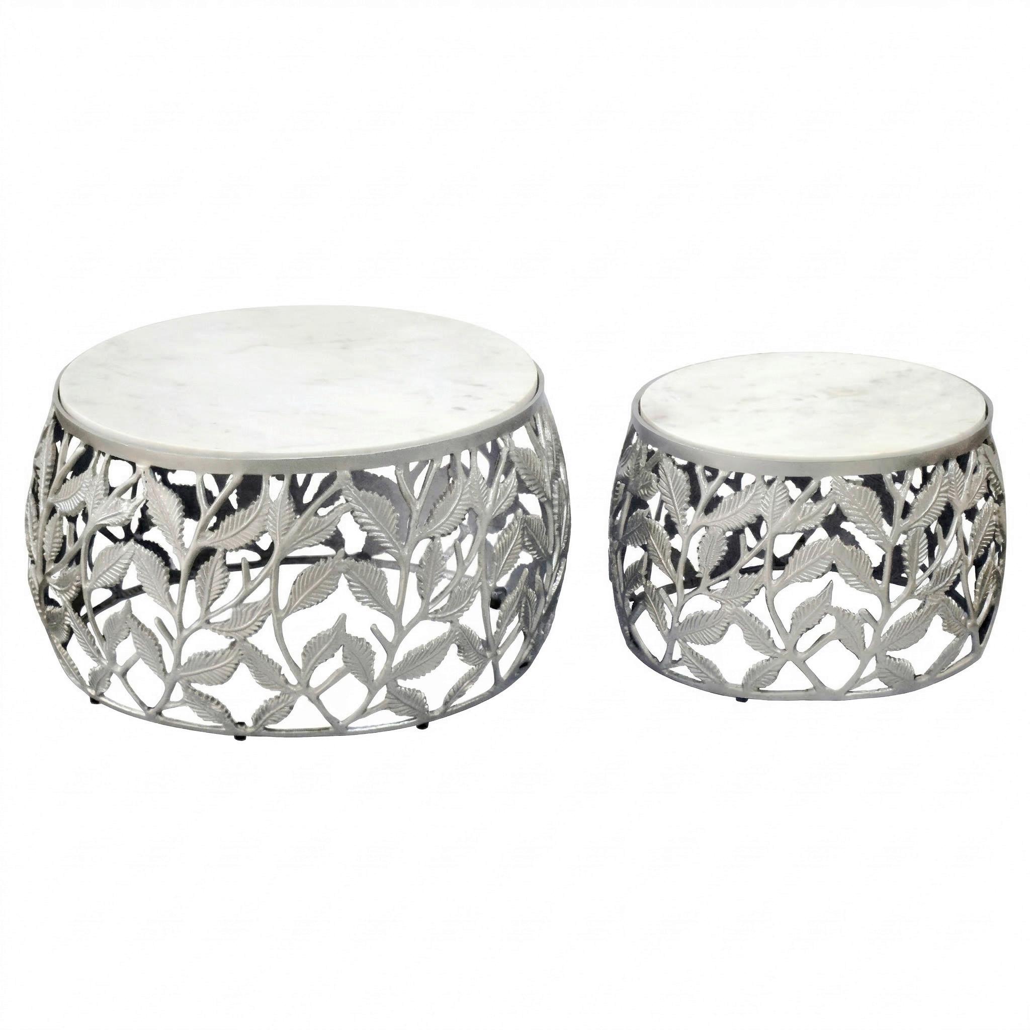 SATZTISCH Silberfarben/Weiß 2-teilig - Silberfarben/Weiß, Design, Stein/Metall (60/60/33cm) - MID.YOU