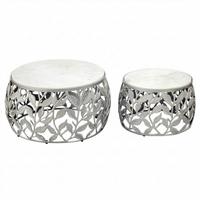 SATZTISCH Silberfarben/Weiß 2-teilig - Silberfarben/Weiß, Design, Stein/Metall (60/60/33cm) - MID.YOU