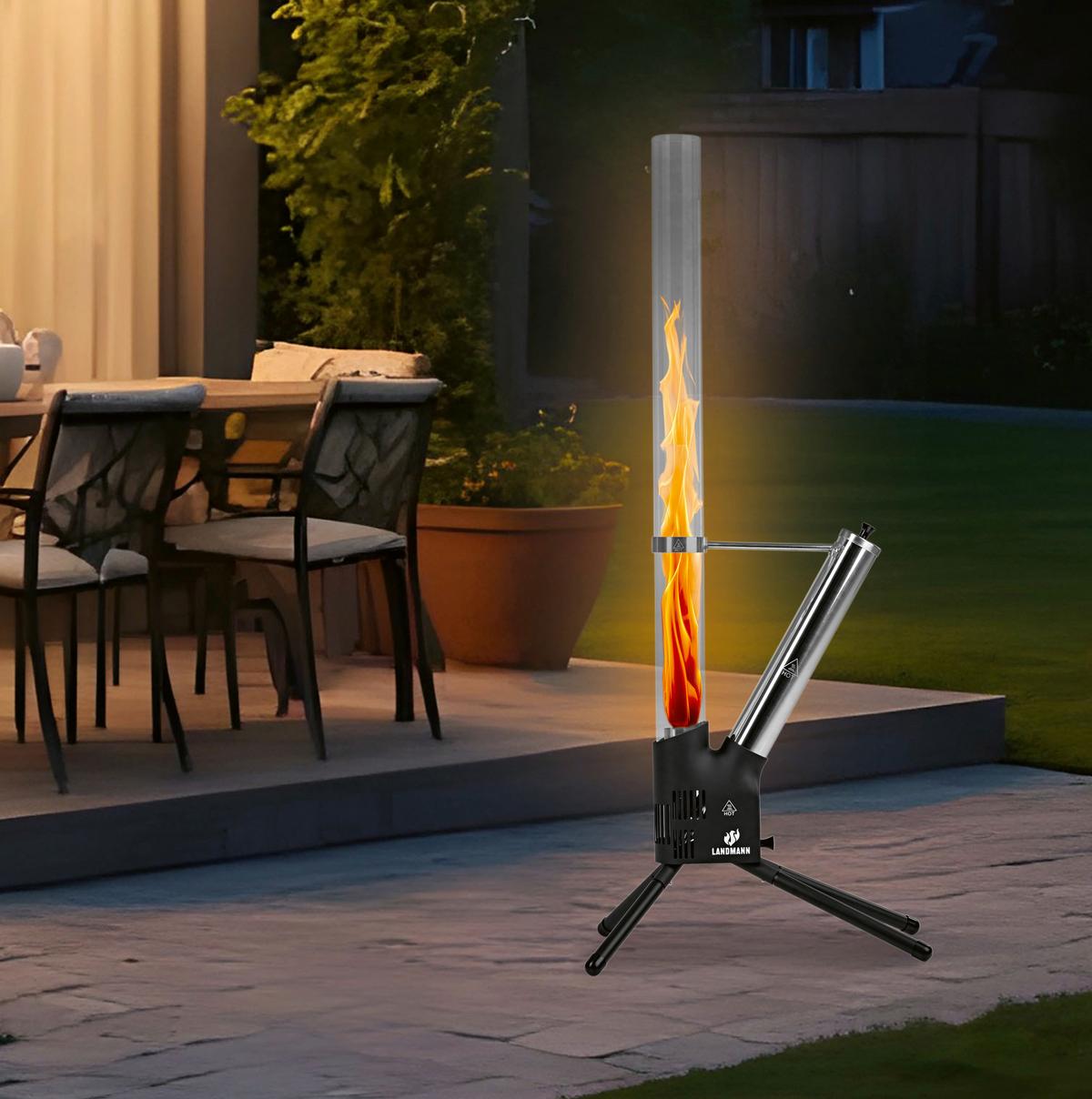 Gartenfackel Landmann Pellet-Fackel 126,5cm - Schwarz, LIFESTYLE, Glas/Metall (55/39/132cm)