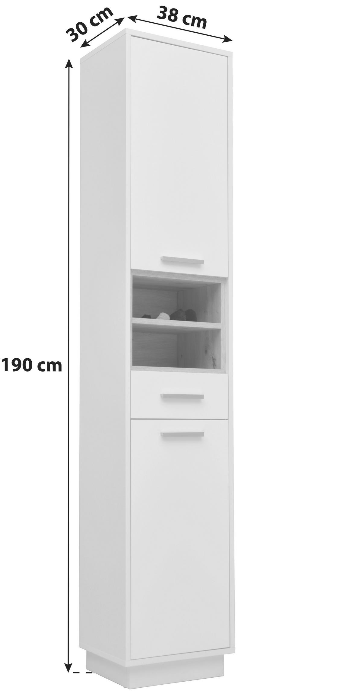 Hochschrank Mit Soft-Close Milano B: 38 cm, Weiß - Weiß, MODERN, Holzwerkstoff (38/190/30cm)