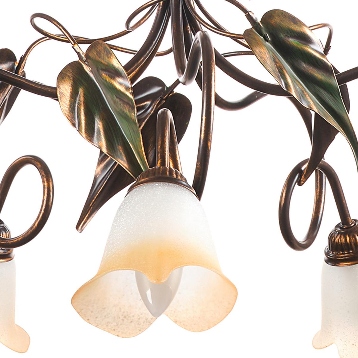 Kronleuchter 4620/5 - Bronzefarben/Olivgrün, Natur, Glas/Metall (90/130cm)