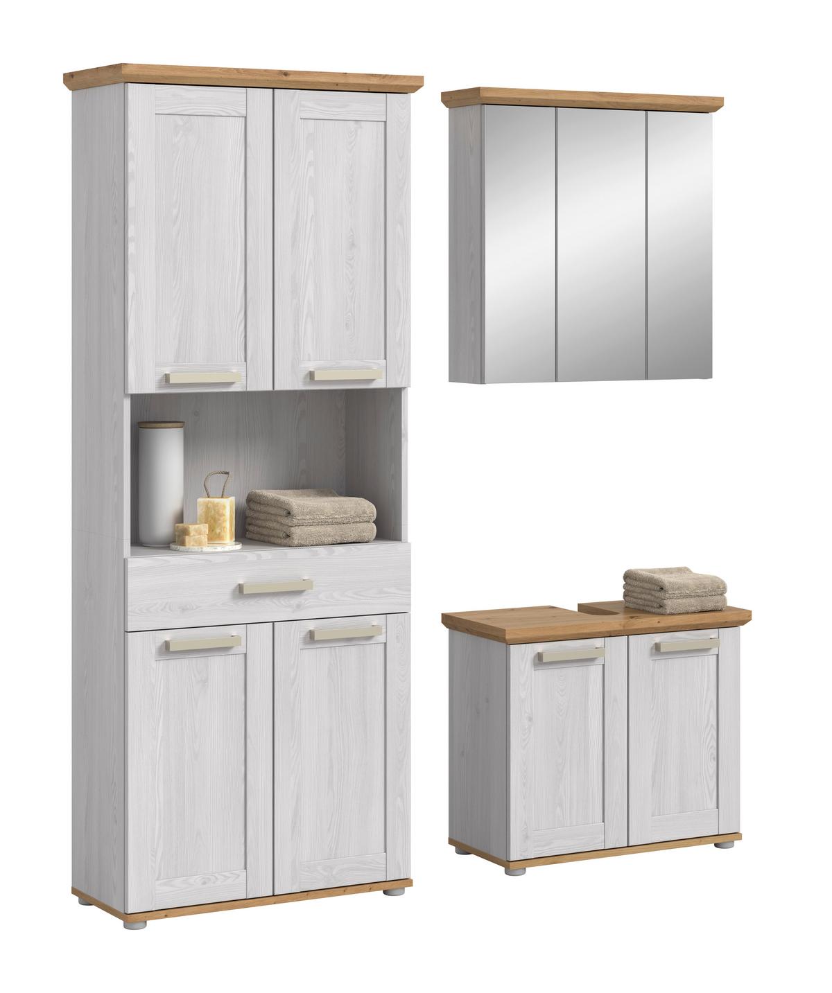 Badezimmer Verona Lärchefarben/Eiche D. B: 143cm - Silberfarben/Lärchefarben, Trend, Glas/Holzwerkstoff (143cm) - MID.YOU