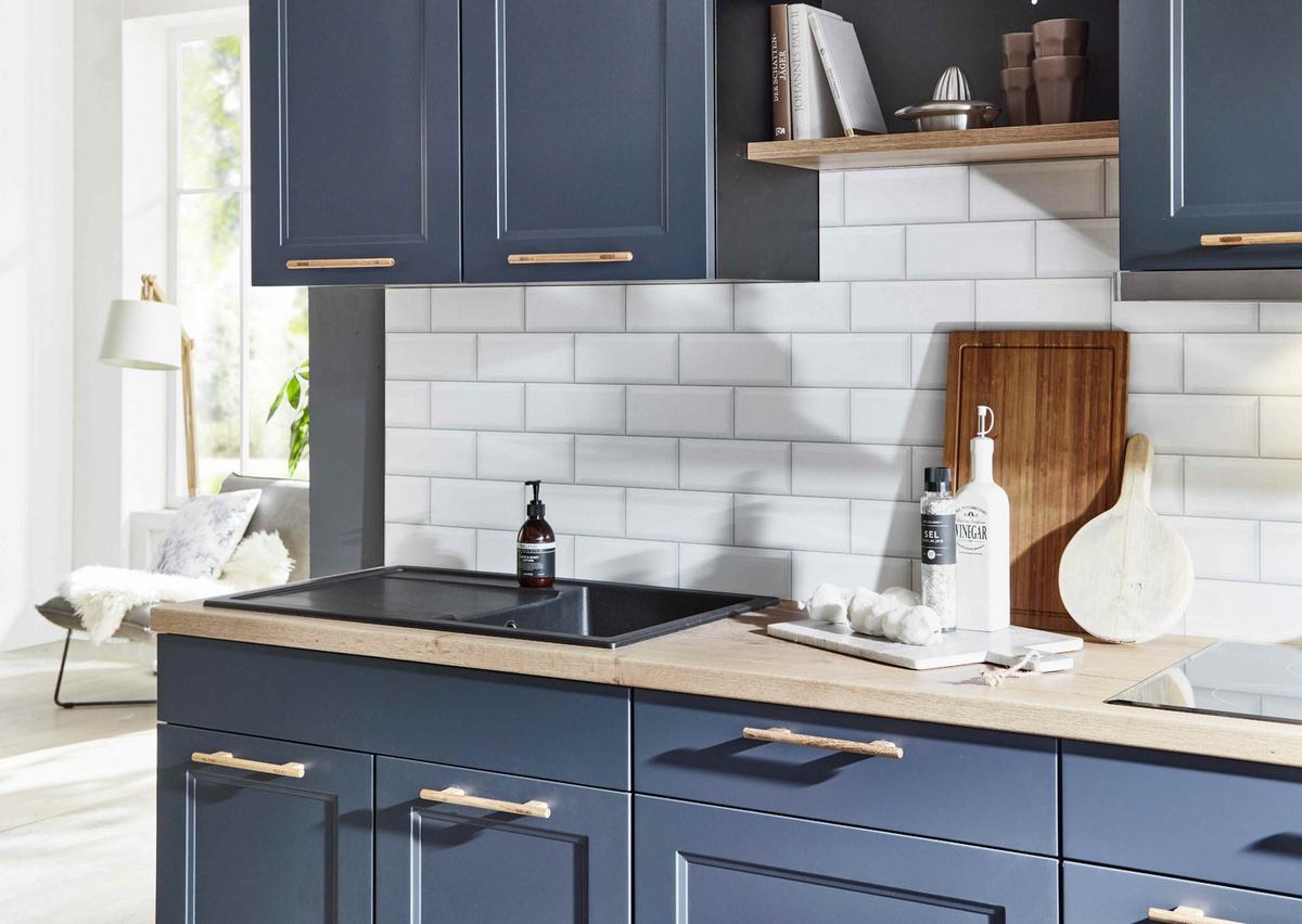 Einbauküche Columbia Frei Planbar Landhausstil - Blau/Eichefarben, MODERN, Holzwerkstoff - Vertico