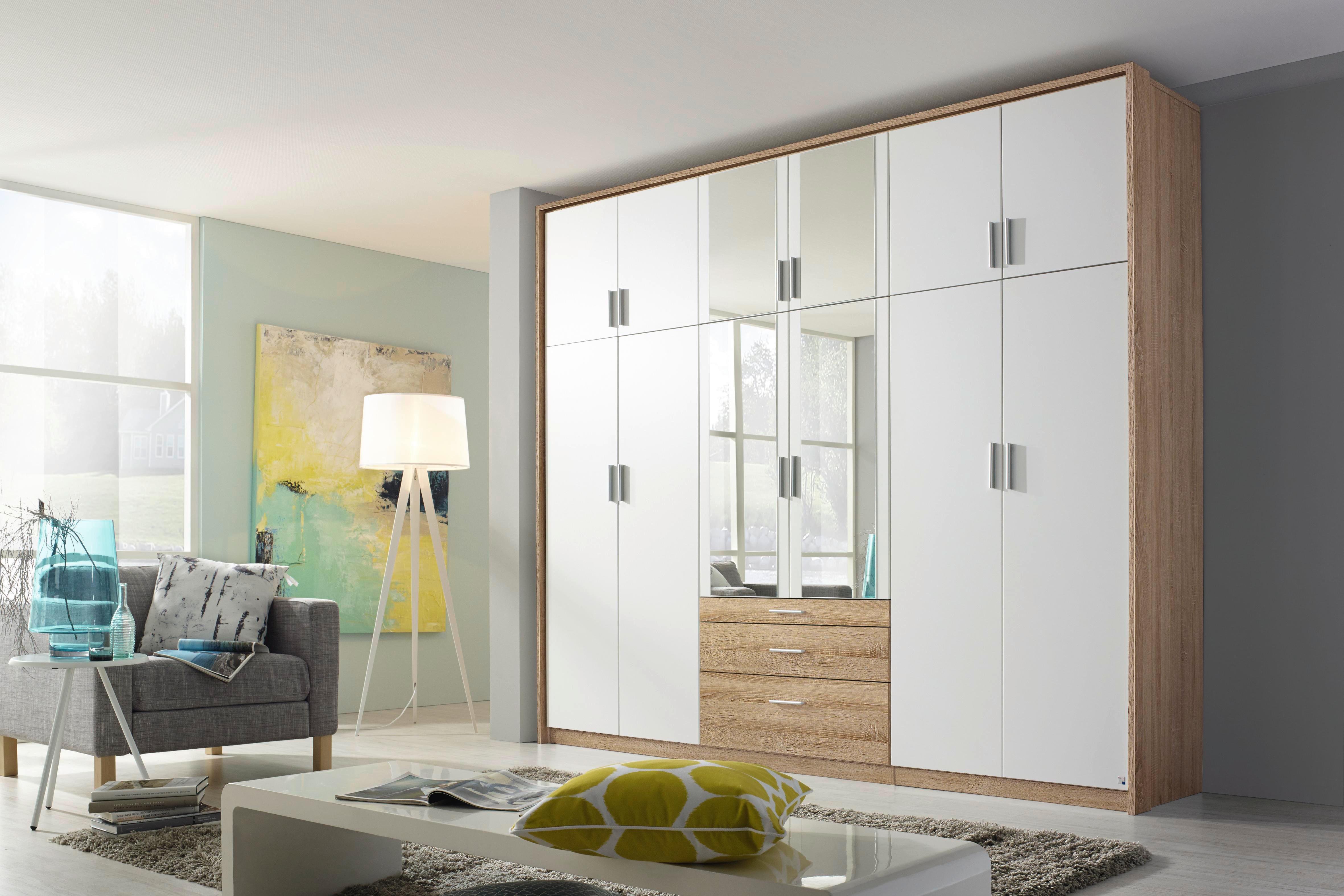 Drehtürenschrank Mit Spiegel + Laden 275cm Hildesheim, Weiß - Klar/Weiß, Design, Glas/Holzwerkstoff (275/231/56cm) - Rauch Möbel