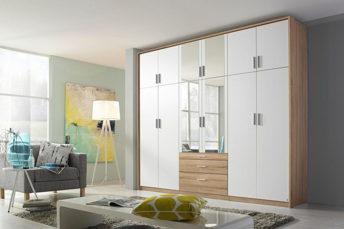 Drehtürenschrank Mit Spiegel + Laden 275cm Hildesheim, Weiß - Klar/Weiß, Design, Glas/Holzwerkstoff (275/231/56cm) - Rauch Möbel