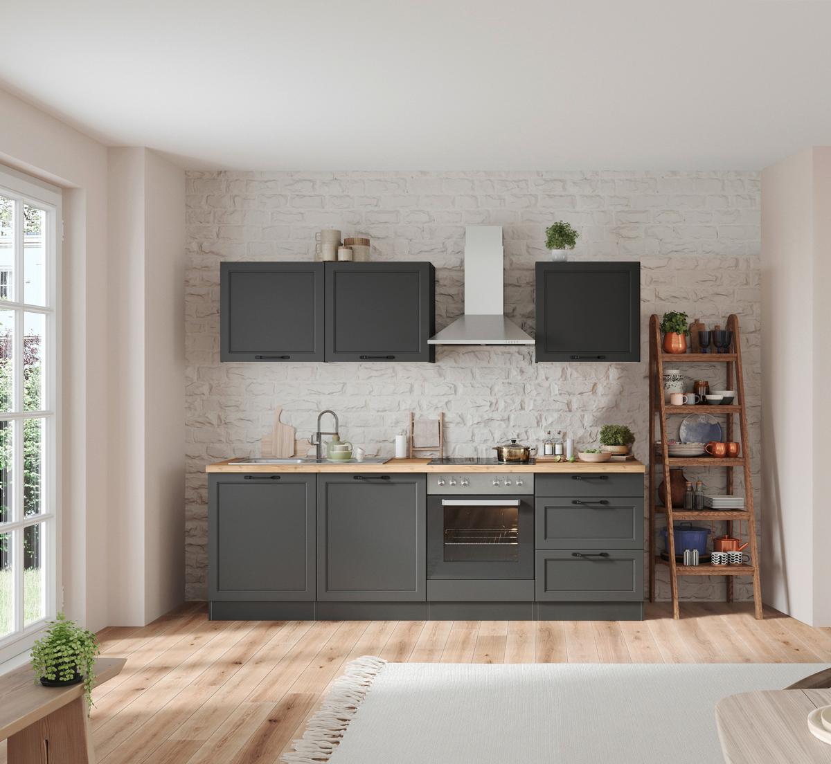 Küchenzeile Meran Mit Geräten B: 240 Cm Grau/eiche Dekor - Eiche Wotan/Grau, LIFESTYLE, Holzwerkstoff (240cm) - Held