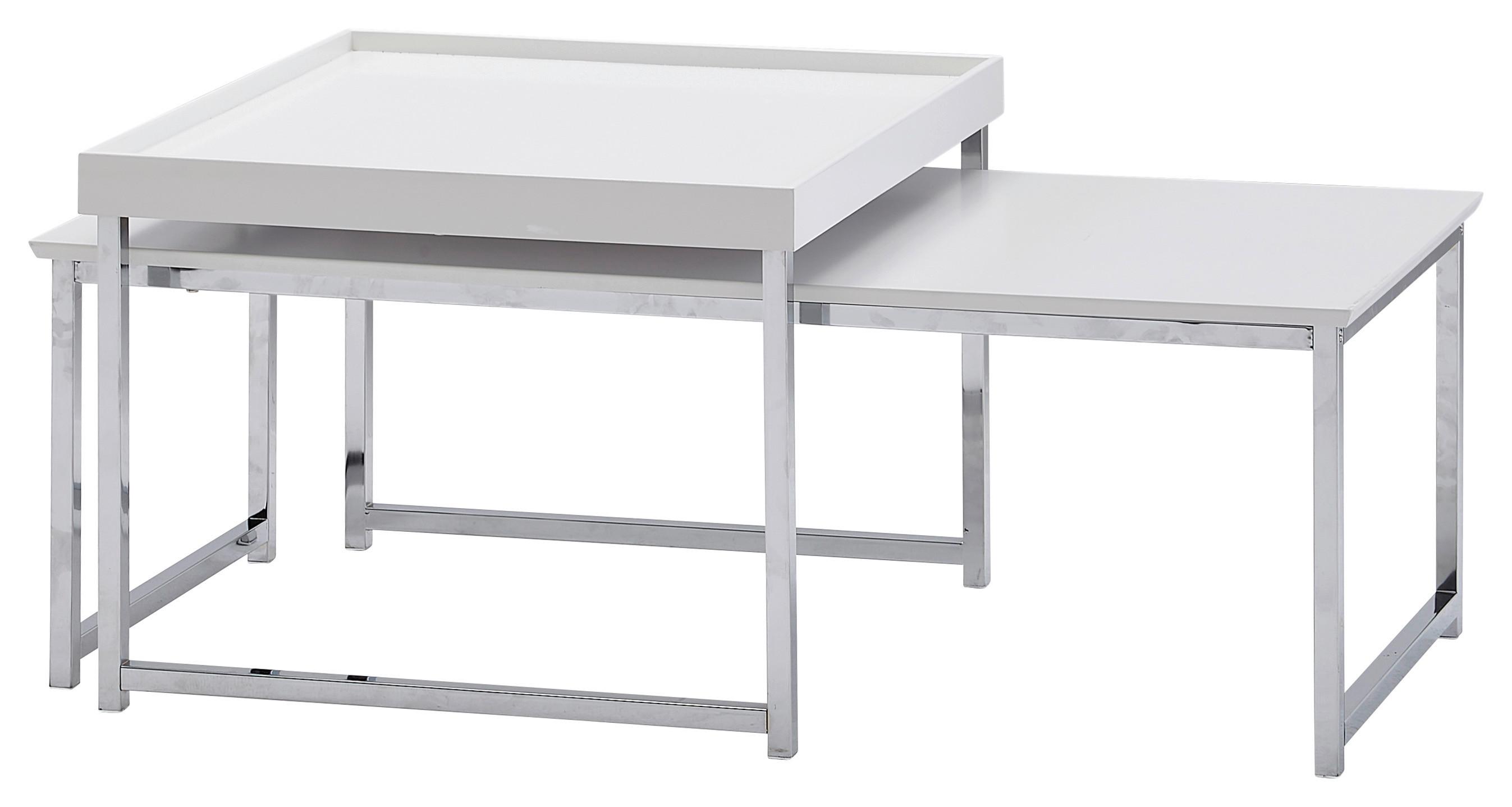 Sada zasúvacích stolíkov š: 110cm - biela/chrómová, Modern, kov/kompozitné drevo (110/37/48cm) - MID.YOU